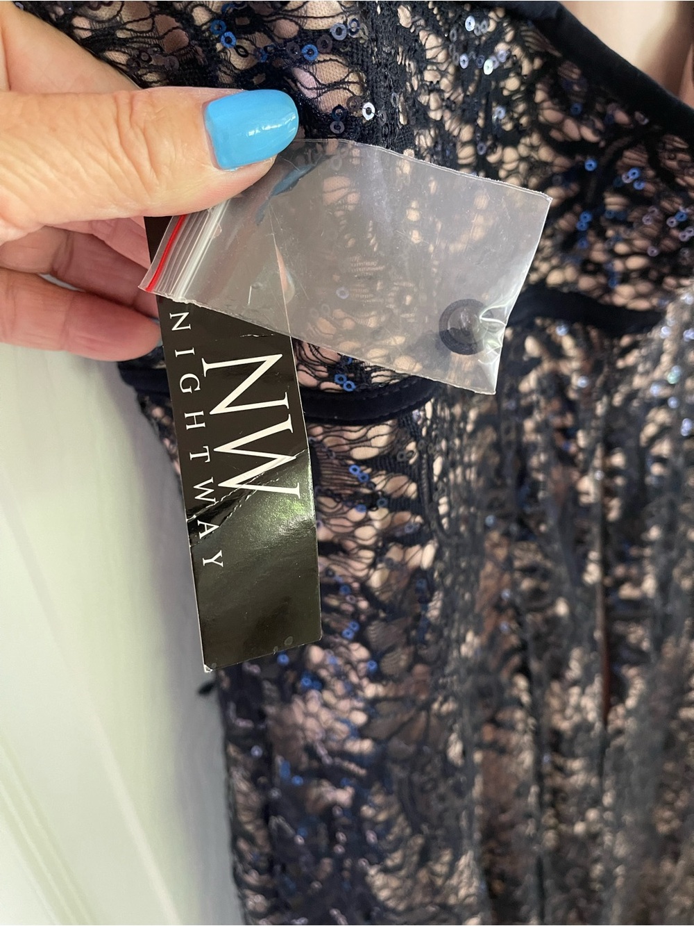 Plus Size Navy Lace Maxi Dress with Nude Lining - Picture 10 of 15